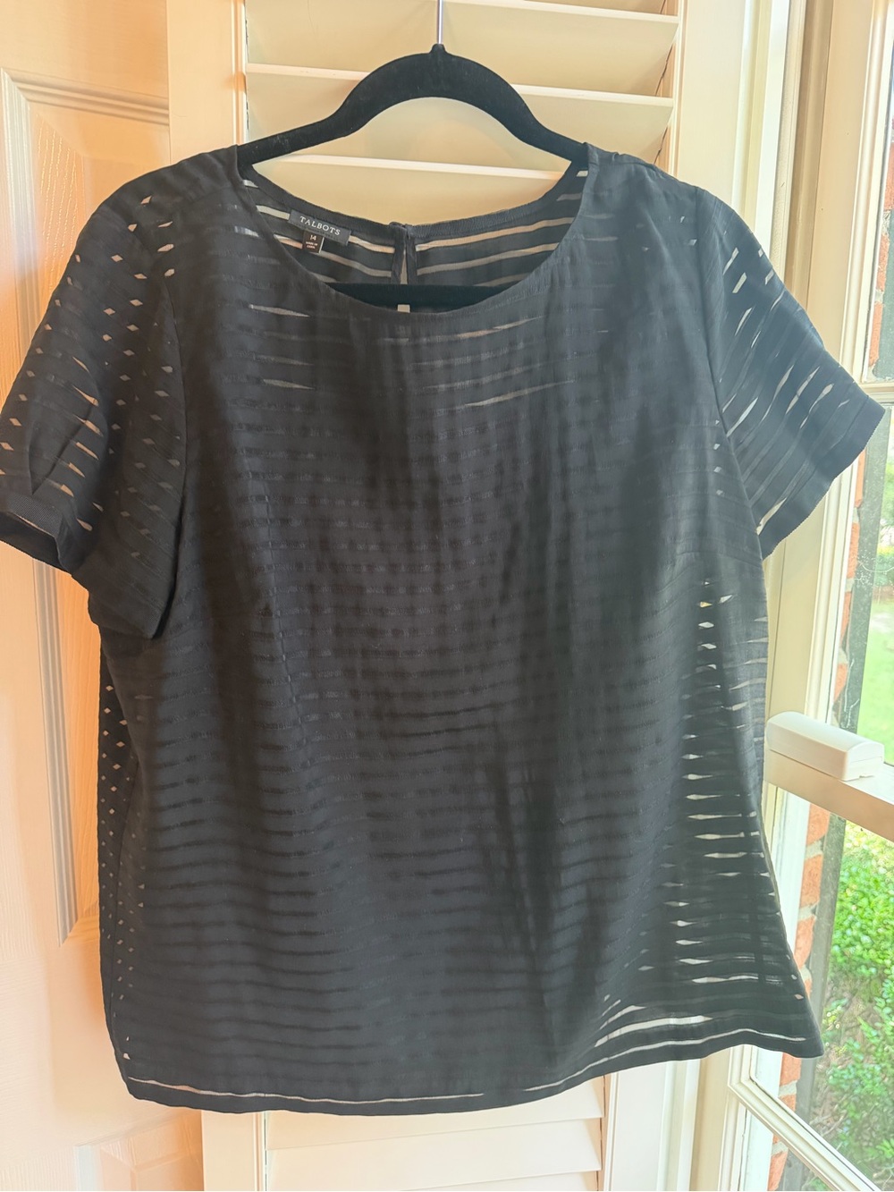 Talbots Black Short-Sleeve Eyelet Stripe Top